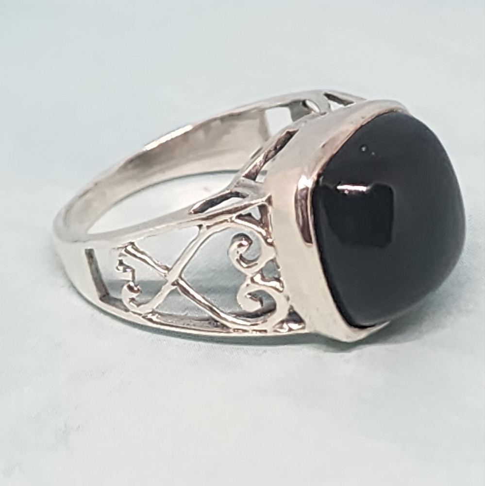 Black Onyx Square and Sterling Ring